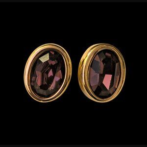 Vintage Sal Gold Tone Purple Swarovski Crystal 20mm Stud Earrings